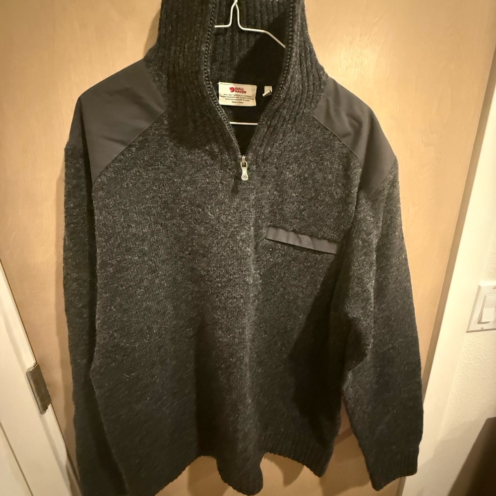 Fjallraven Gray Zip Up Sweater with Minimal Design
